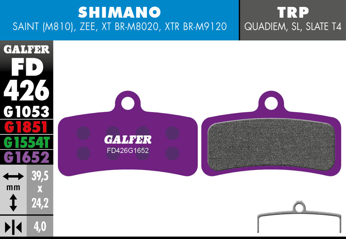 Galfer FD426 Disc Brake Pads - Shimano 4-Piston (XTR M9120 / XT / Saint / Zee)
