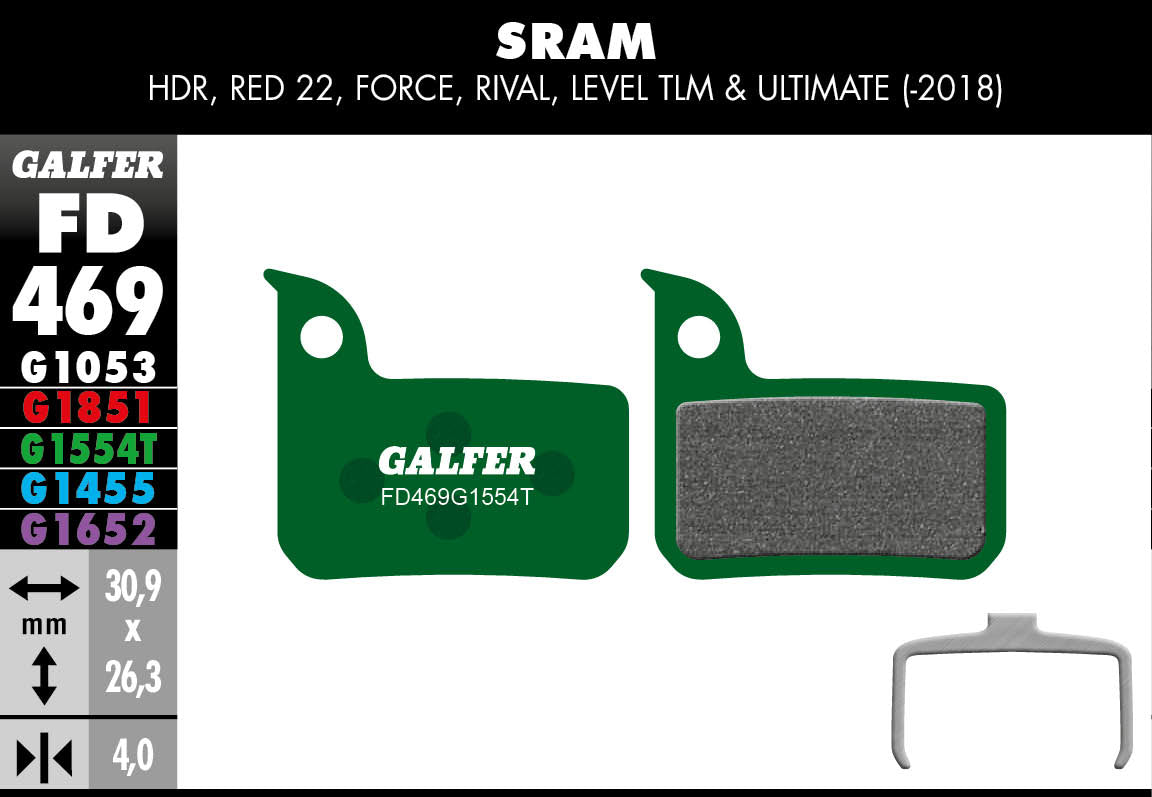 Galfer FD469 Disc Brake Pads - SRAM Road 22 / Rival 1 / Red AXS (monoblock)
