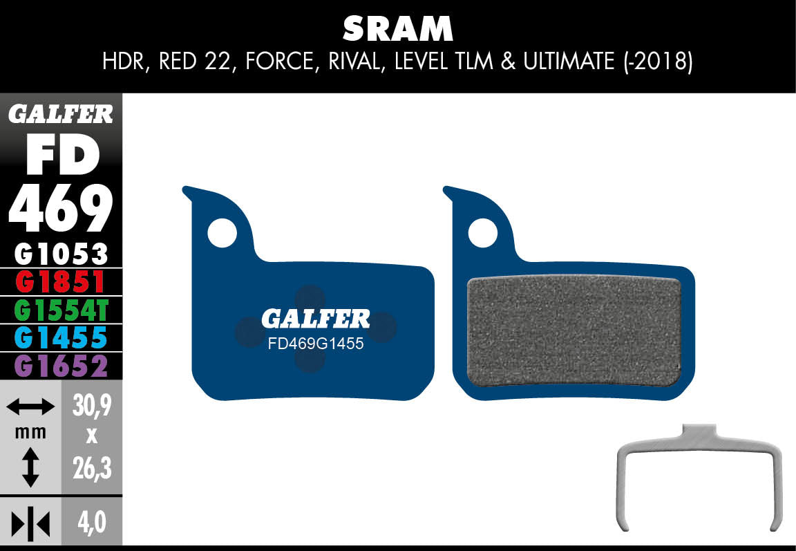 Galfer FD469 Disc Brake Pads - SRAM Road 22 / Rival 1 / Red AXS (monoblock)