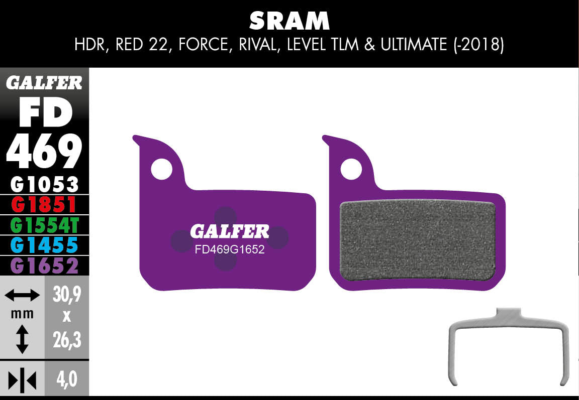 Galfer FD469 Disc Brake Pads - SRAM Road 22 / Rival 1 / Red AXS (monoblock)