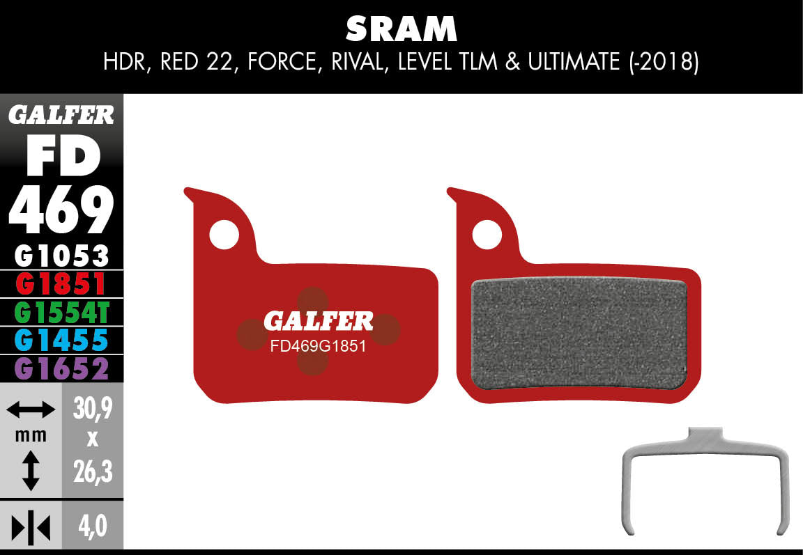 Galfer FD469 Disc Brake Pads - SRAM Road 22 / Rival 1 / Red AXS (monoblock)